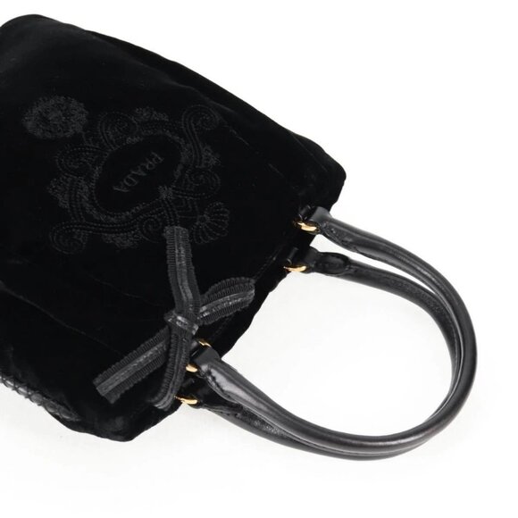 PRADA Hand Bag Velor Black Gold Auth 132428V - Picture 7 of 16